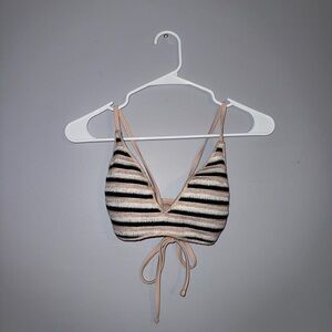 Wild Fable Black and Cream Striped Bikini Top